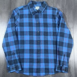 LL Bean Flannel Shirt Mens Medium Tartan Plaid Blue Black Red Western Cowboy USA